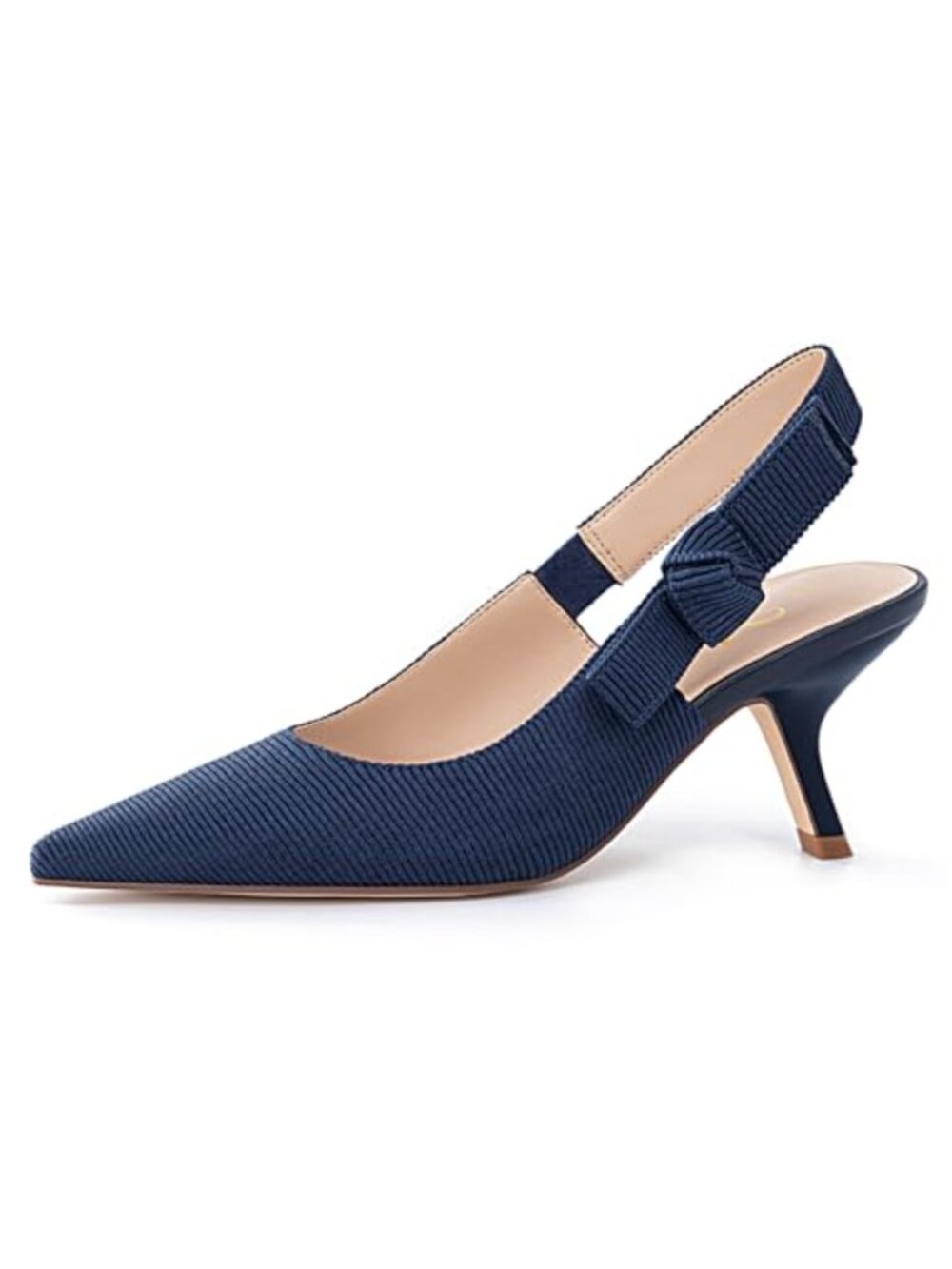 Women's Kitten Heels Slingback Pointed Toe Bow Pumps Textured Fabric Work